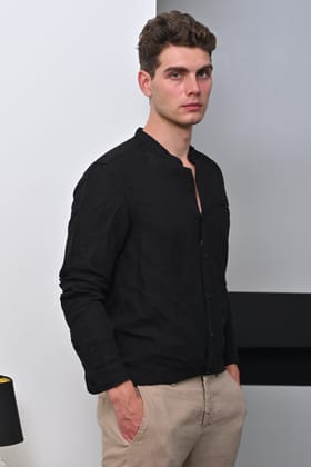 Treasure - Pure Linen Solid Shirt - Black-XL-44 / BLACK
