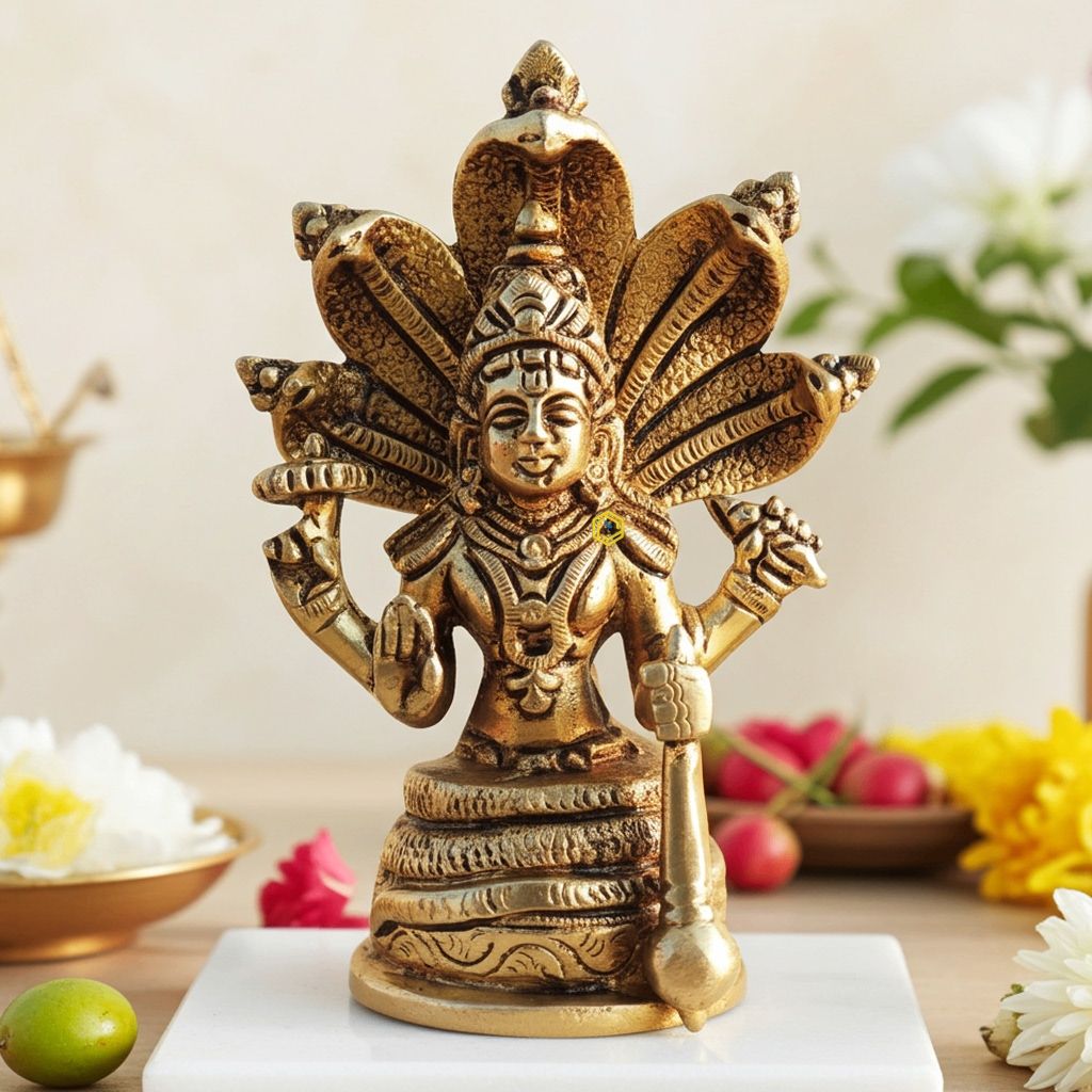 Brass Vishnu Ji Murti - Premium Hindu God Idol Statue, Height : 4.7 Inch (BSMAS992 B)