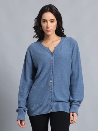 PUNK Blue Cardigan Sweater for Women – Stylish Front-Open Winterwear-Blue / XS