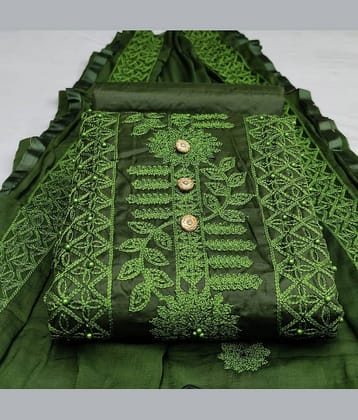 Gazal Fashions - Unstitched Green Cotton Blend Dress Material ( Pack of 1 )