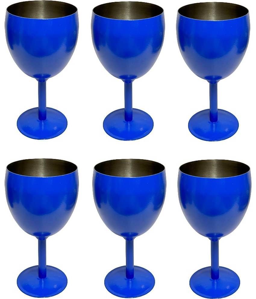 Dynore - 6 Wine Glass Steel Glasses Set 250 ml ( Pack of 6 )