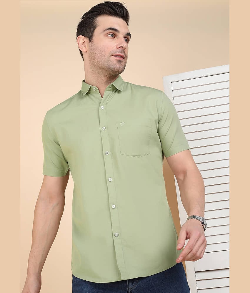 SAM & JACK 100% Cotton Slim Fit Solids Half Sleeves Men's Casual Shirt - Olive ( Pack of 1 )