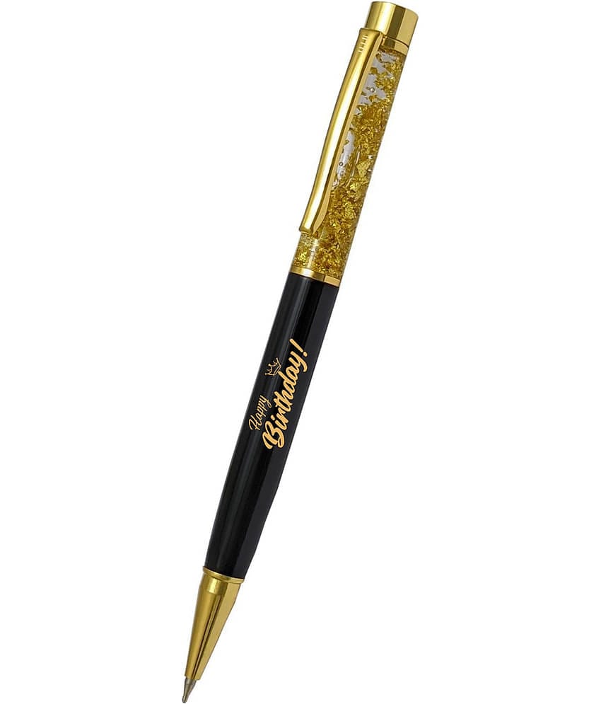 UJJi Happy Birthday Printed Golden Liquid Filled Brass (Blue Ink) Ball Pen