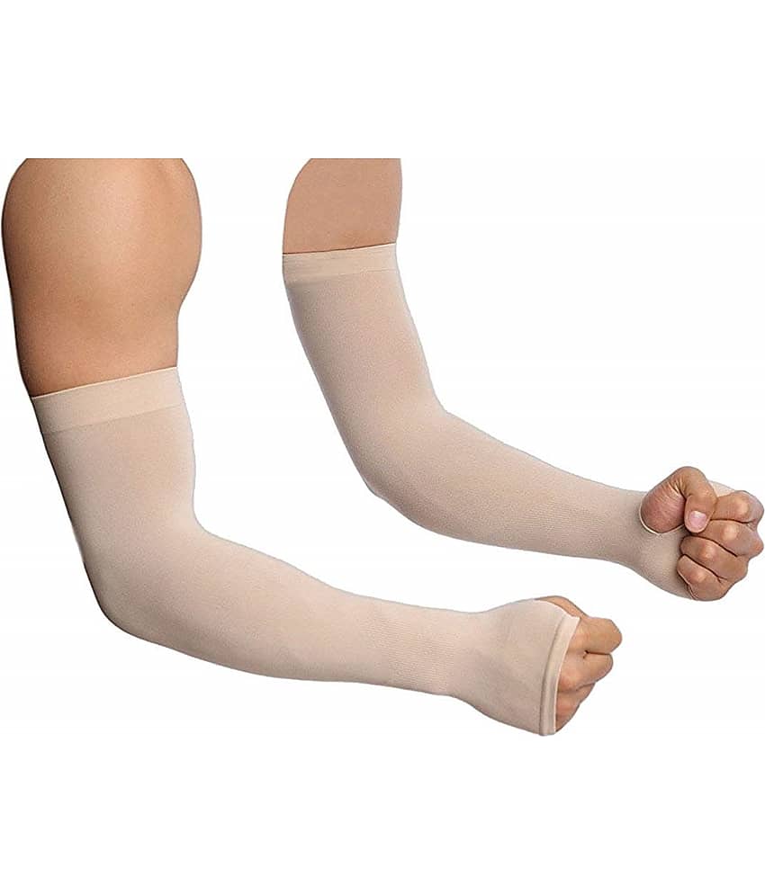 Auto Hub Beige Solid Riding Sleeves ( Set of 2 )