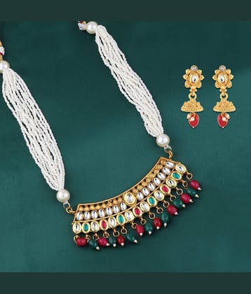 Silver Shine Alloy Golden Choker Traditional Gold Plated Necklaces Set