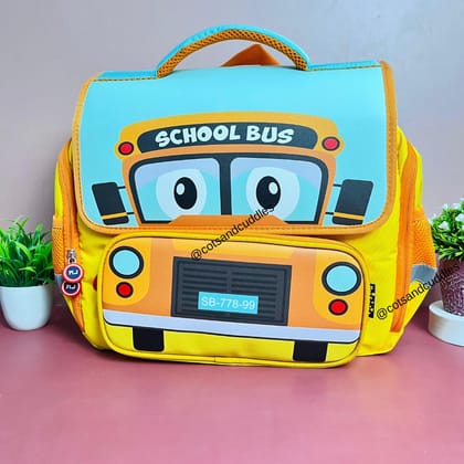 School Bus-Design Rectangular Shape Backpack for Kids-Blue Yellow