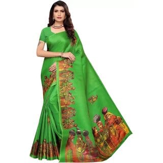 SVB Sarees Womens Perrot Green Colour Khadi Silk Saree With Blouse