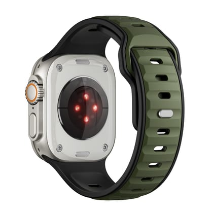 Premium Aspro Silicone Sports Bands By iSerieshub Compatible For Apple Watch-Black Green / 49 - 46 - 45 - 44MM