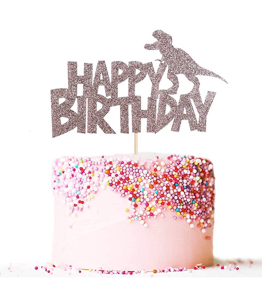 Zyozi® Happy Birthday Cake Topper Rose Gold Glitter Dinosaur Cake Topper Boy and Girl Dinosaur Theme Birthday Party Cake Decoration
