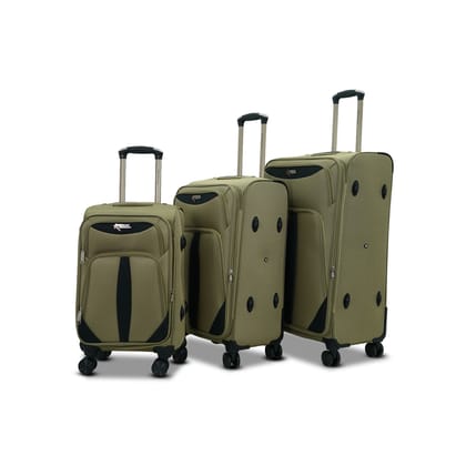 AMERICAN TRAVELLER TourisForever Trolley Bag Set of 3 | Cabin, Medium, Large | Expandable Travel Suitcase | Heavy-Duty Nylon | 3 Digit Number Lock | 360 Lego Wheels | Durable Handle (3, Khaki)