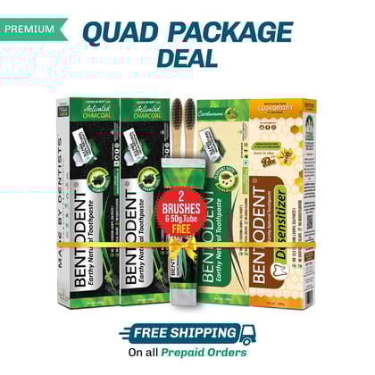 BENTODENT TOOTHPASTE FAMILY PACK 2 - ORGANIC & HERBAL, Pack of 4, 100g each