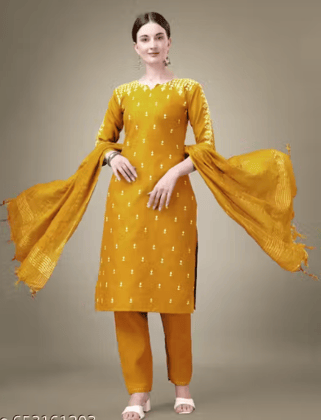 Women Embroidered Cotton Blend Kurta Pant Dupatta Set