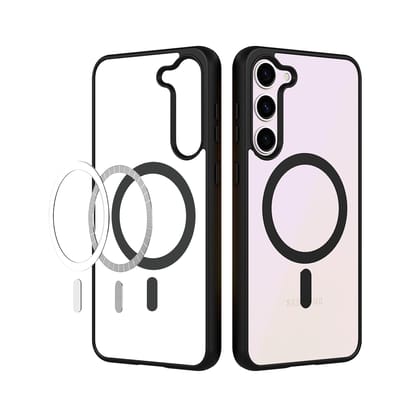 Magfit Cover for Samsung Galaxy S23 Plus (5G) | Mag-Safe Wireless Charging | Designed with Magnetic Lock Shockproof Phone Bumper Transparent Back Case Cover (Black)