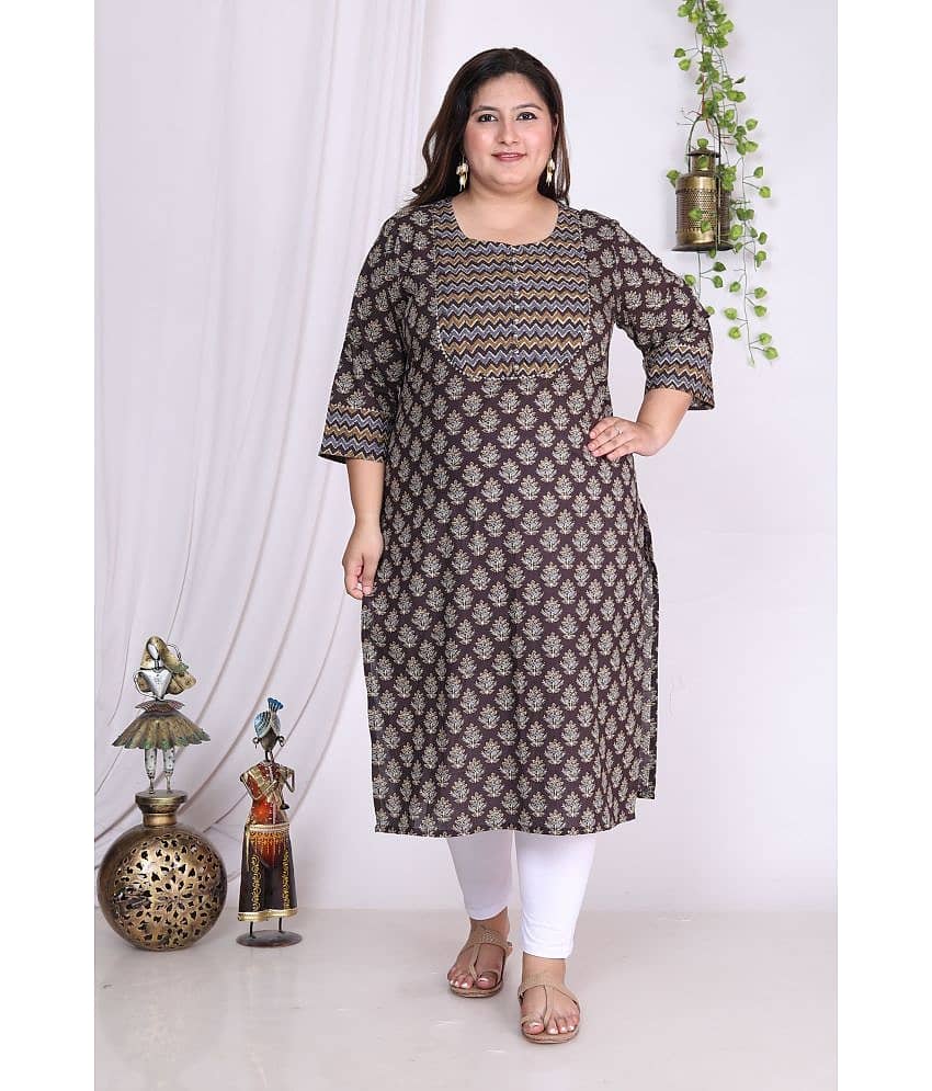Swasti Cotton Printed Straight Women's Kurti - Brown ( Pack of 1 )