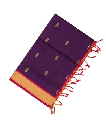 Purple Handloom Silk Cotton Saree With Floral Zari Buttas-Purple