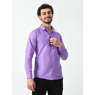 Alokk Men Regular Fit Solid Curved Collar Casual Shirt (Purple)