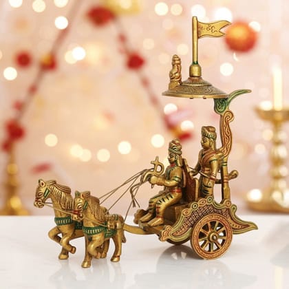 Brass Showpiece Surya Rath God Idol Statue | Traditional Handcrafted Hindu Religious Showpiece, Height : 7 Inch (BSMAS070 M)