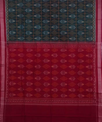 Green and maroon sambalpuri handwoven cotton saree