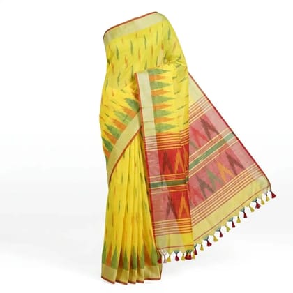 Yellow Printed Odisha Handloom Saree | Ethnic Woven Cotton