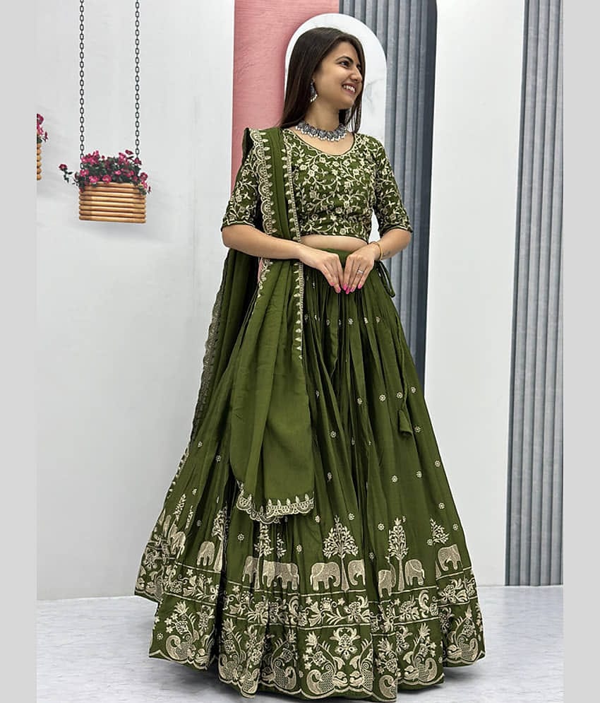 piludi Green Art Silk Chaniya Choli Semi Stitched Lehenga Single