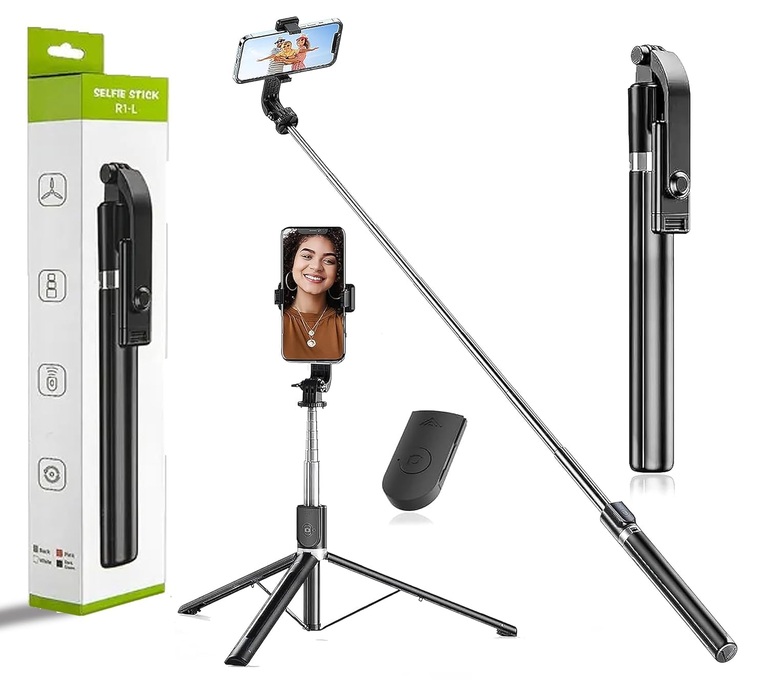 R1 Bluetooth Extendable Selfie Sticks with Wireless Remote 3-in-1 Multifunctional Selfie Stick with Tripod Stand Compatible with iPhone/OnePlus/Samsung/Oppo/Vivo and All Phones (Selfie Stick 170cm)