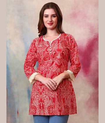 Tissu Women Cotton Printed Straight Kurti ( Red )
