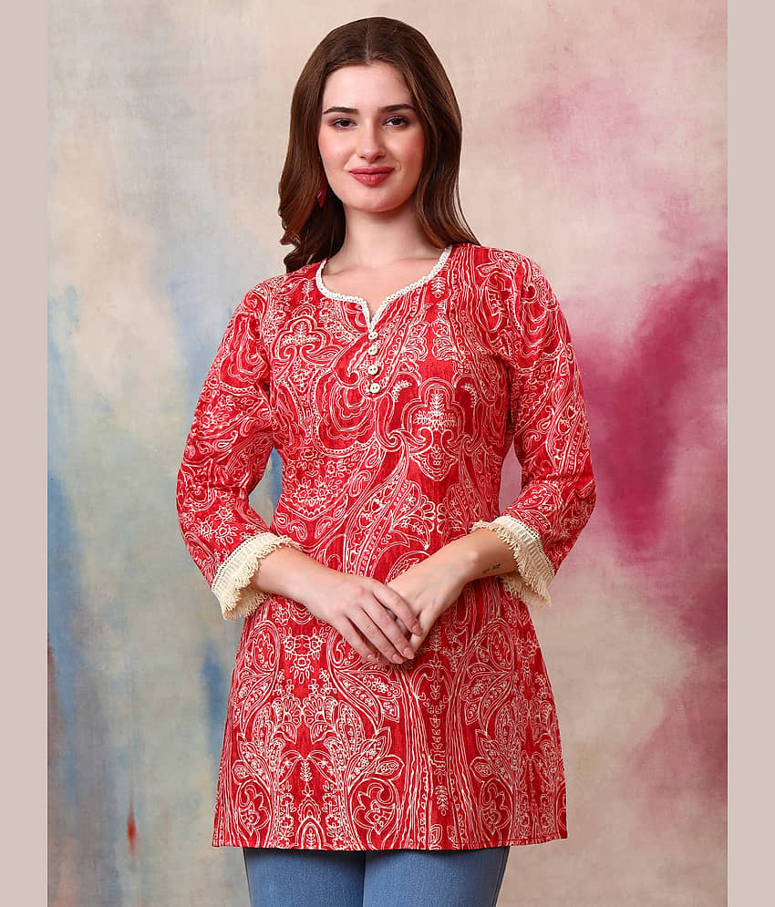 Tissu Women Cotton Printed Straight Kurti ( Red )