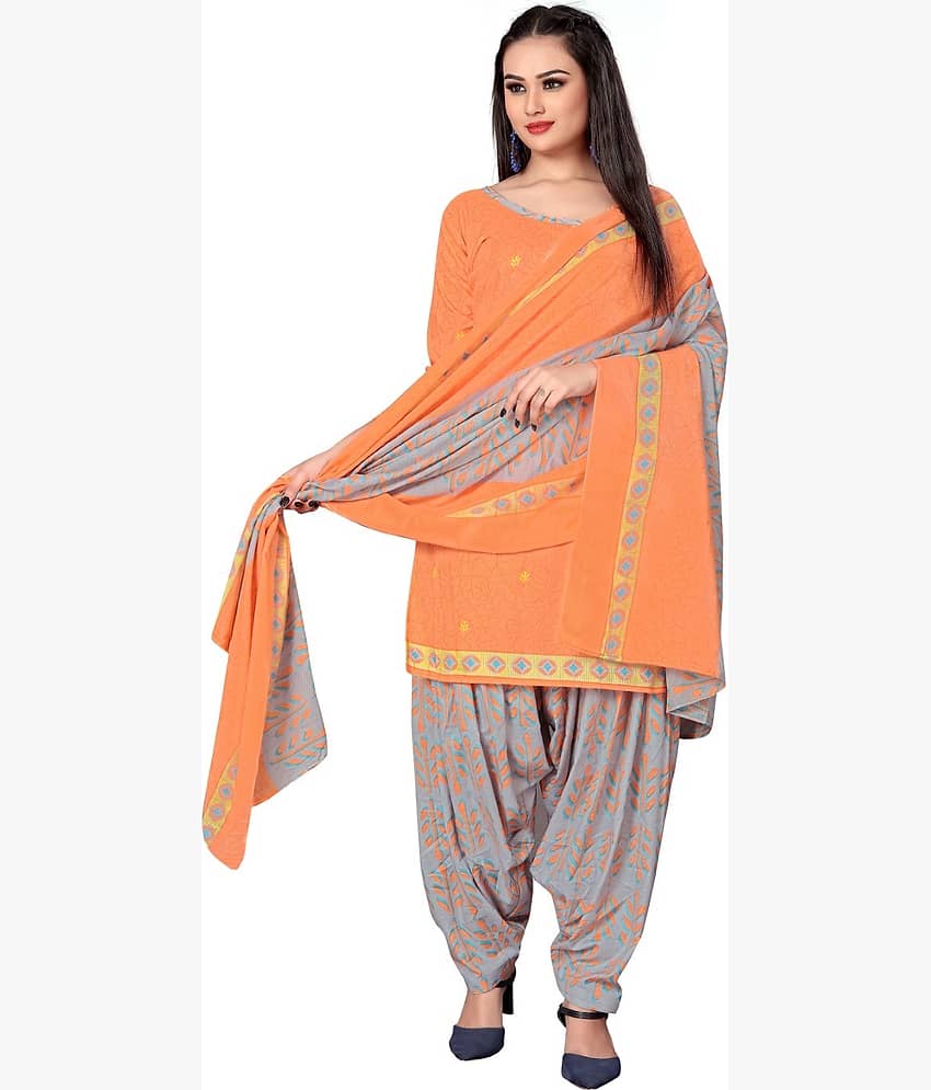 Rajnandini Unstitched Cotton Blend Printed Dress Material - Orange ( Pack of 1 )