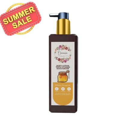 Orancia Triple Natural Vitamin Moisturizing Lotion with Shea Butter & Honey for Deep 48H Moisturization | Suitable for all skin types | 6 in 1 Total Care Benefits | 100% Natural Butter | Non-Greasy Smooth Skin | 200 ml