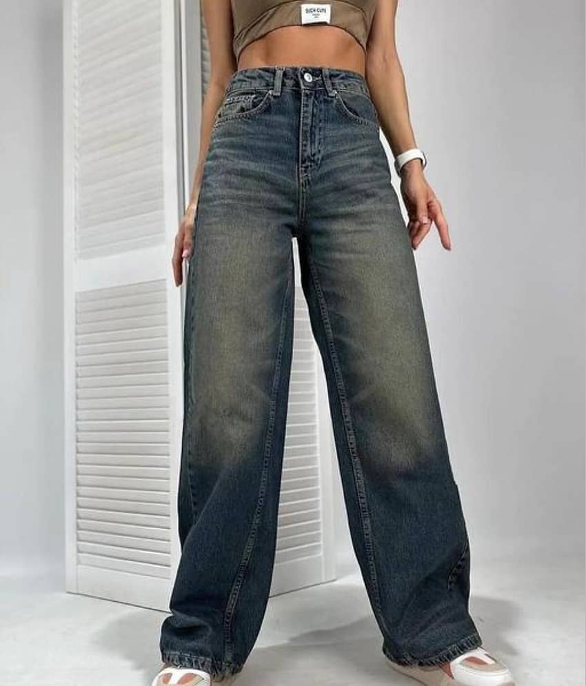 9x denims Women's Baggy Fit High-Rise Jeans ( Blue )