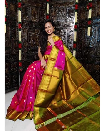 PINK AND GREEN TRADITIONAL GADWAL PURE SOFT SILK SAREES ONLINE