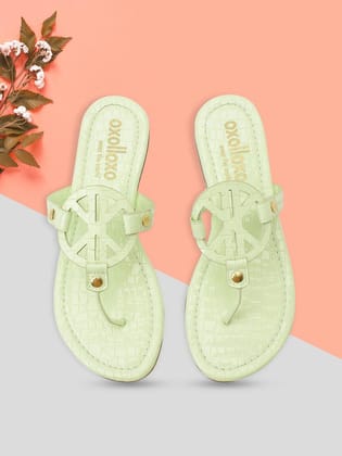 Sea Green T-Shape Open Back Flat Sandals For Women-37