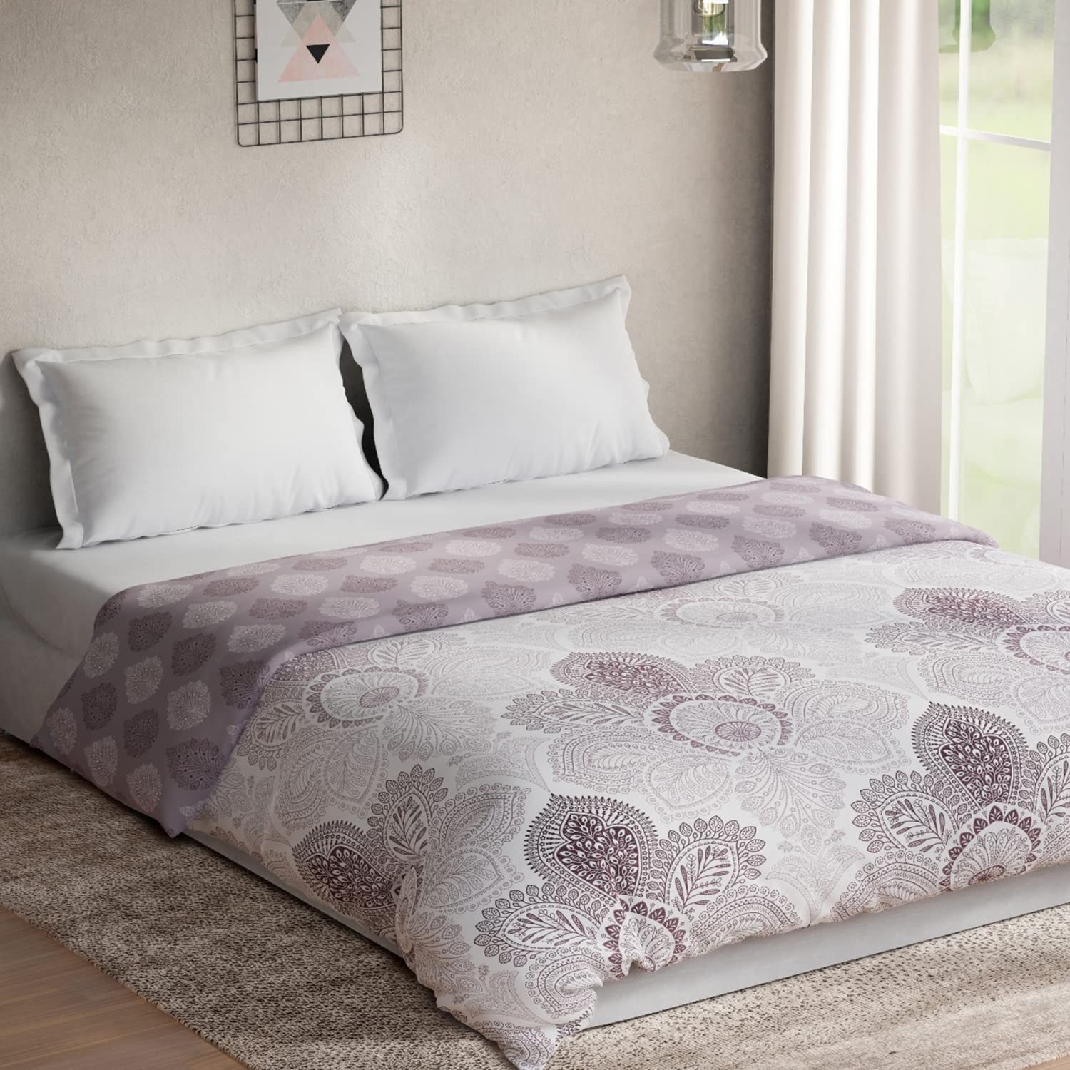 DDECOR - Optima Collection 100% Cotton Ethnic Pattern 136TC King Quilt |229 CM X 274 CM| - Purple