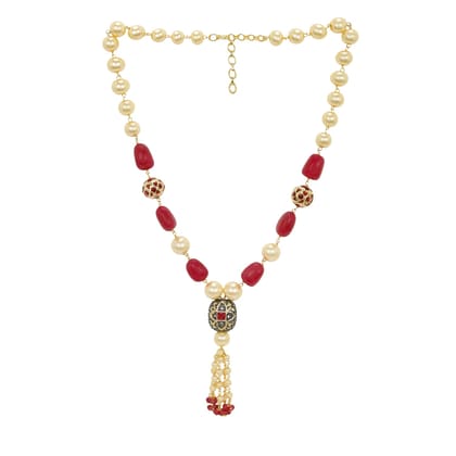 Elegant Gold Plated Ruby and Pearls Necklace for Women and G