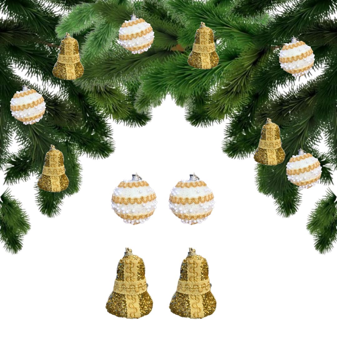 Wanna Party Rustic Balls and Bells Tree Decoration Kit - Set of 4 PC