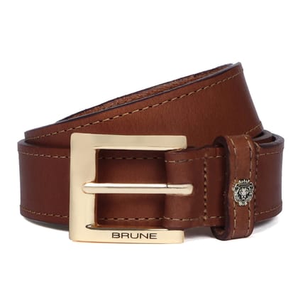 Golden Square Buckle Thick Belt Heavy Duty Double Stitch Tan Leather by Brune & Bareskin-40