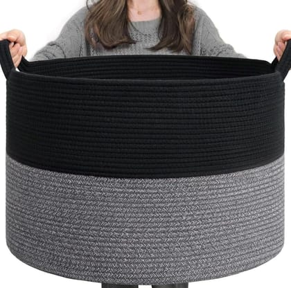 Generic Cotton Pack Of_1 16x14 Inch Storage Basket For Clothes With Out Lid (Black-Gray)-PID66401