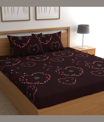 CG HOMES Microfibre Abstract Fitted bedsheet with 2 Pillow Covers ( Double Bed ) - Brown