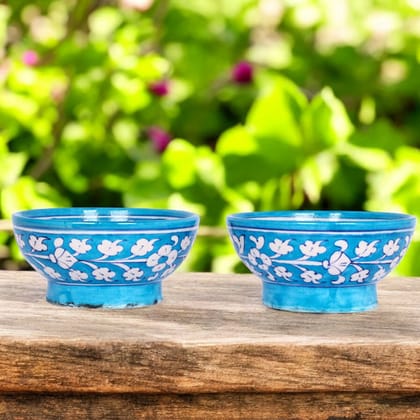 Handcrafted Blue Pottery Round BowlsCyan Blue
