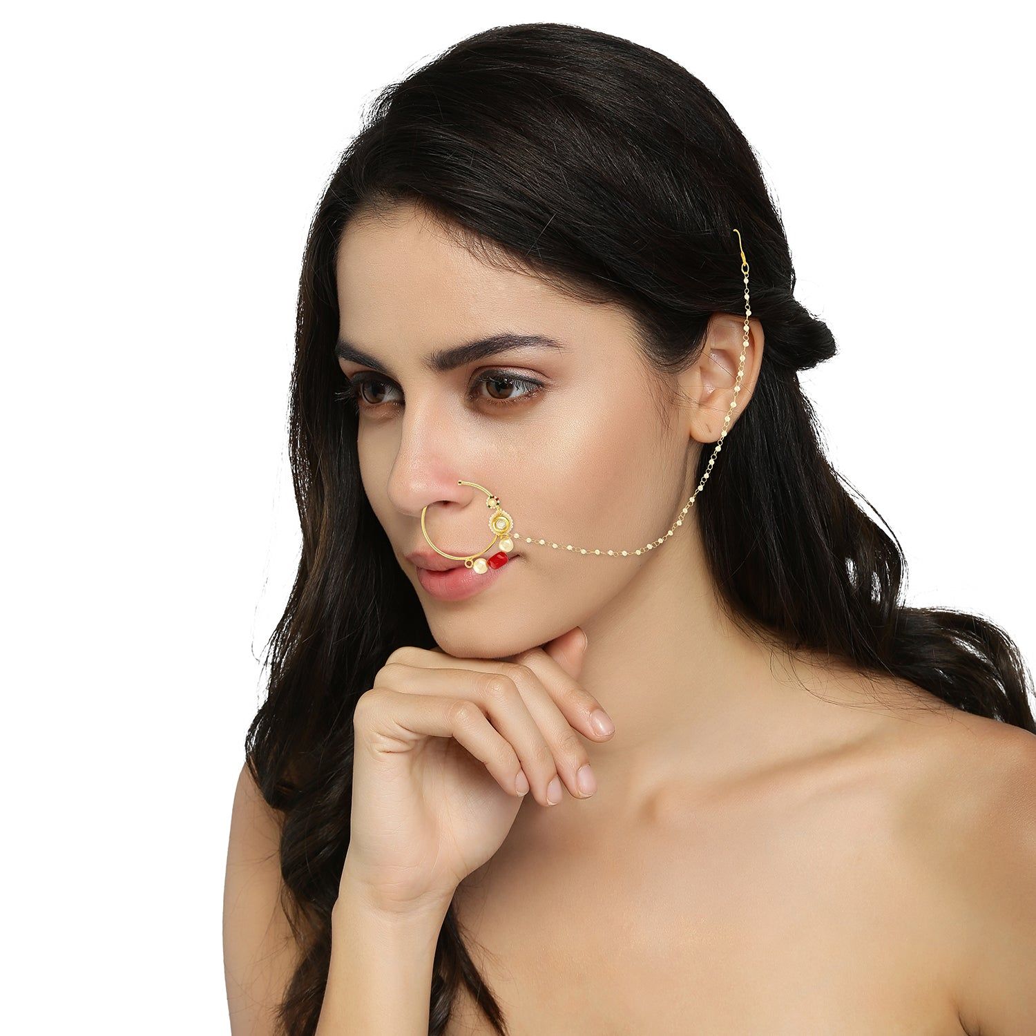 Ruby Bead Embellished Nose Ring