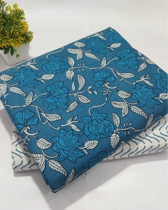 Chaap Steel Blue Pure Cotton Blockprinted Suit (Top & Bottom)
