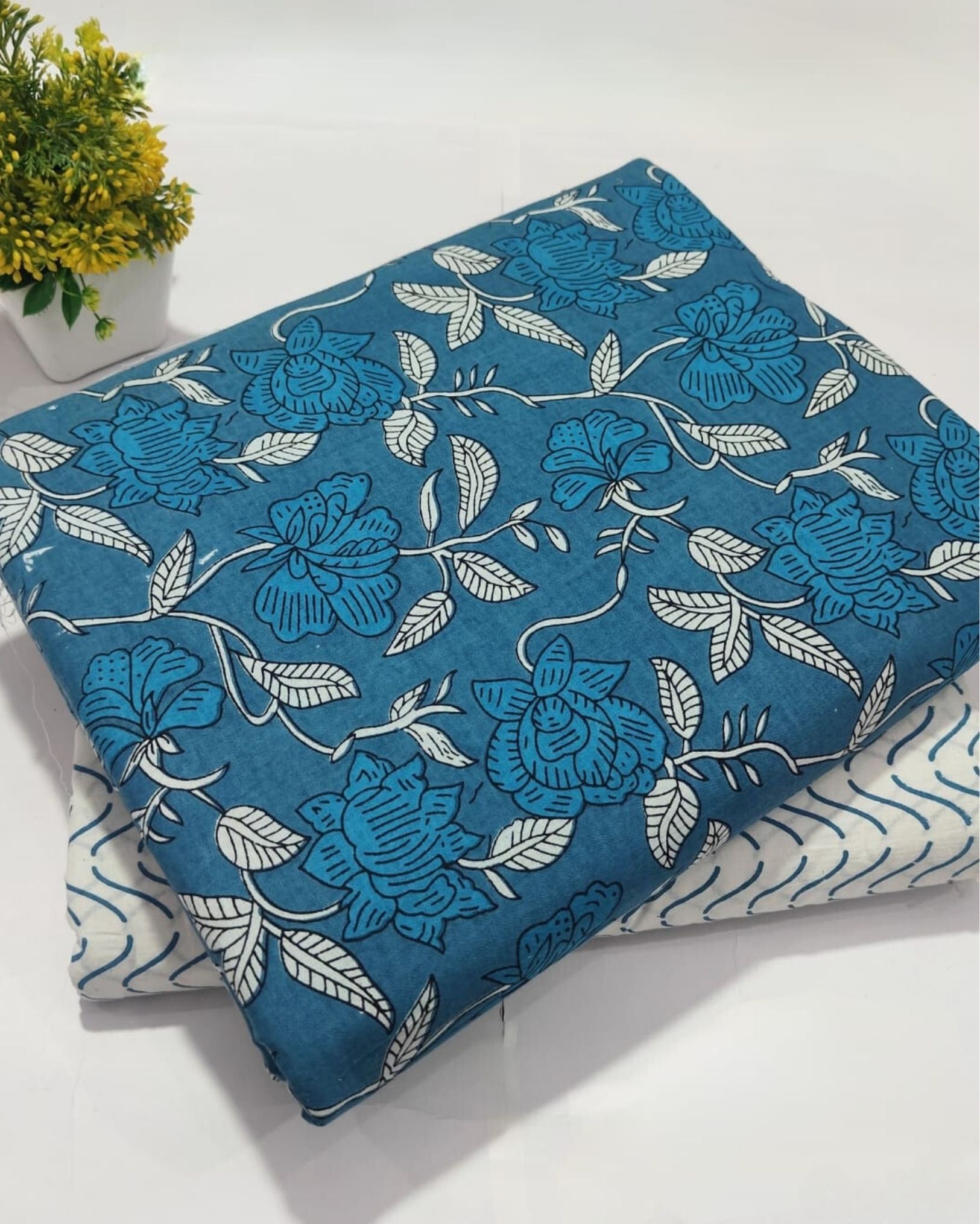Chaap Steel Blue Pure Cotton Blockprinted Suit (Top & Bottom)