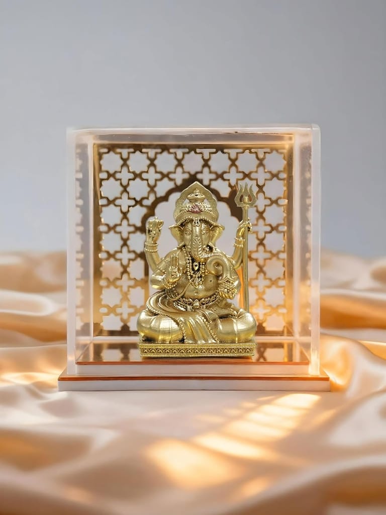 Brahma 3D Farm God Idol Trishuldhaari Ganesha with Temple | Trishuldhaari Ganesha for Home Decor, Pooja Room, Car Dashboard, Study Table, Living Room & Office Decoration | Gift Item