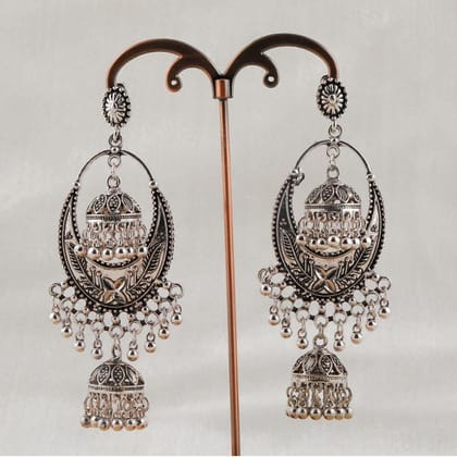 Antique Silver Plated Dangling Jhumki Earring- AER 289