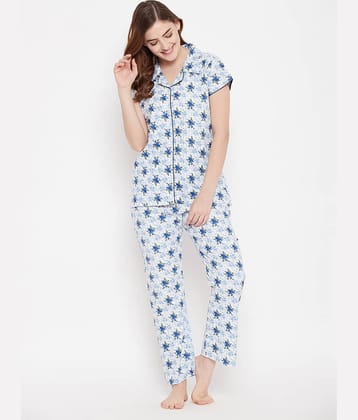 Clovia - Blue Cotton Women's Nightwear Nightsuit Sets ( Pack of 1 )