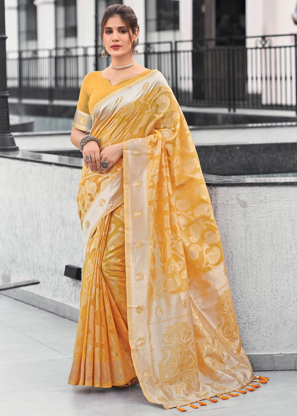 Yellow Woven Banarasi Silk Saree