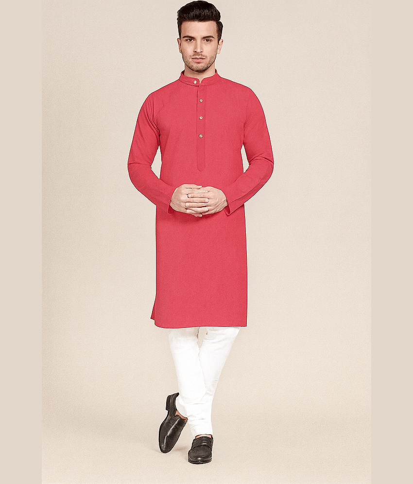 Balaji's Cotton Blend Solid Regular Fit Kurta Pyjama Set For Men ( Light Pink )