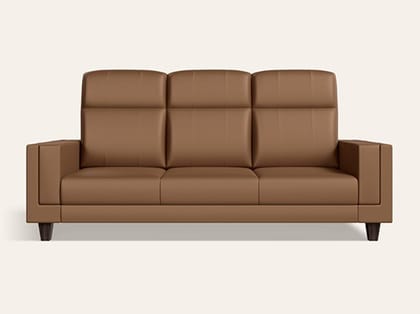 Paradise 3 Seater Synthetic Leather Sofa (1-Year Warranty, Solid Wood, Toffee)