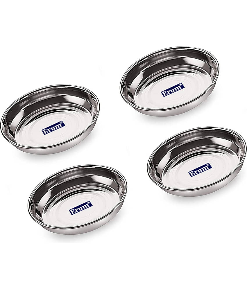 erum 4 Pcs Stainless Steel Silver Dessert Plate