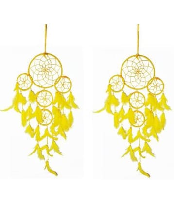 new lucky Feather Yellow Dream Catcher - Pack of 2